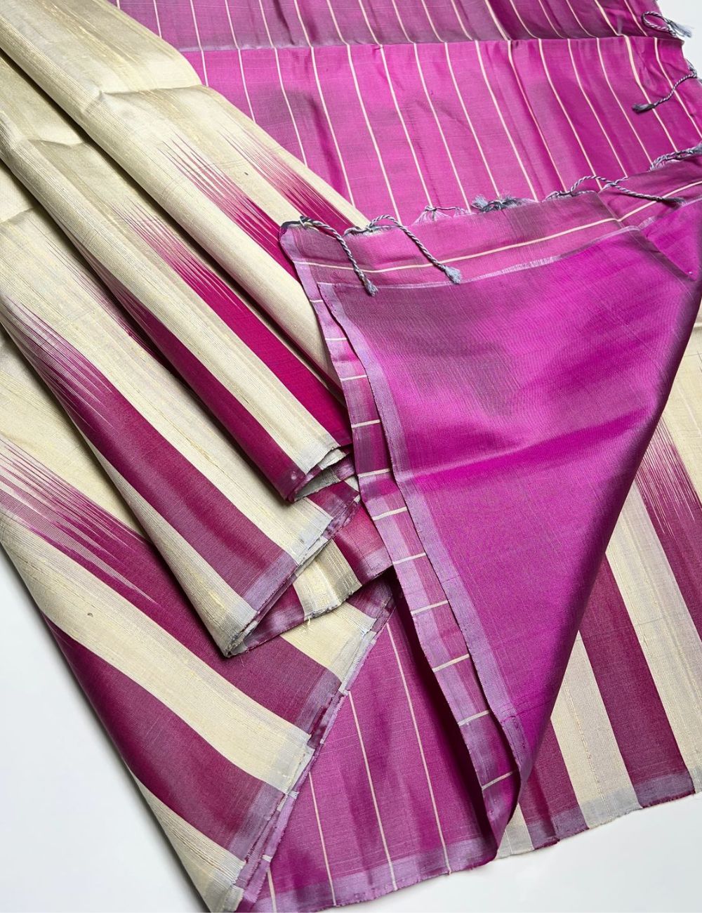 Off White & Purple - Soft Silk Saree