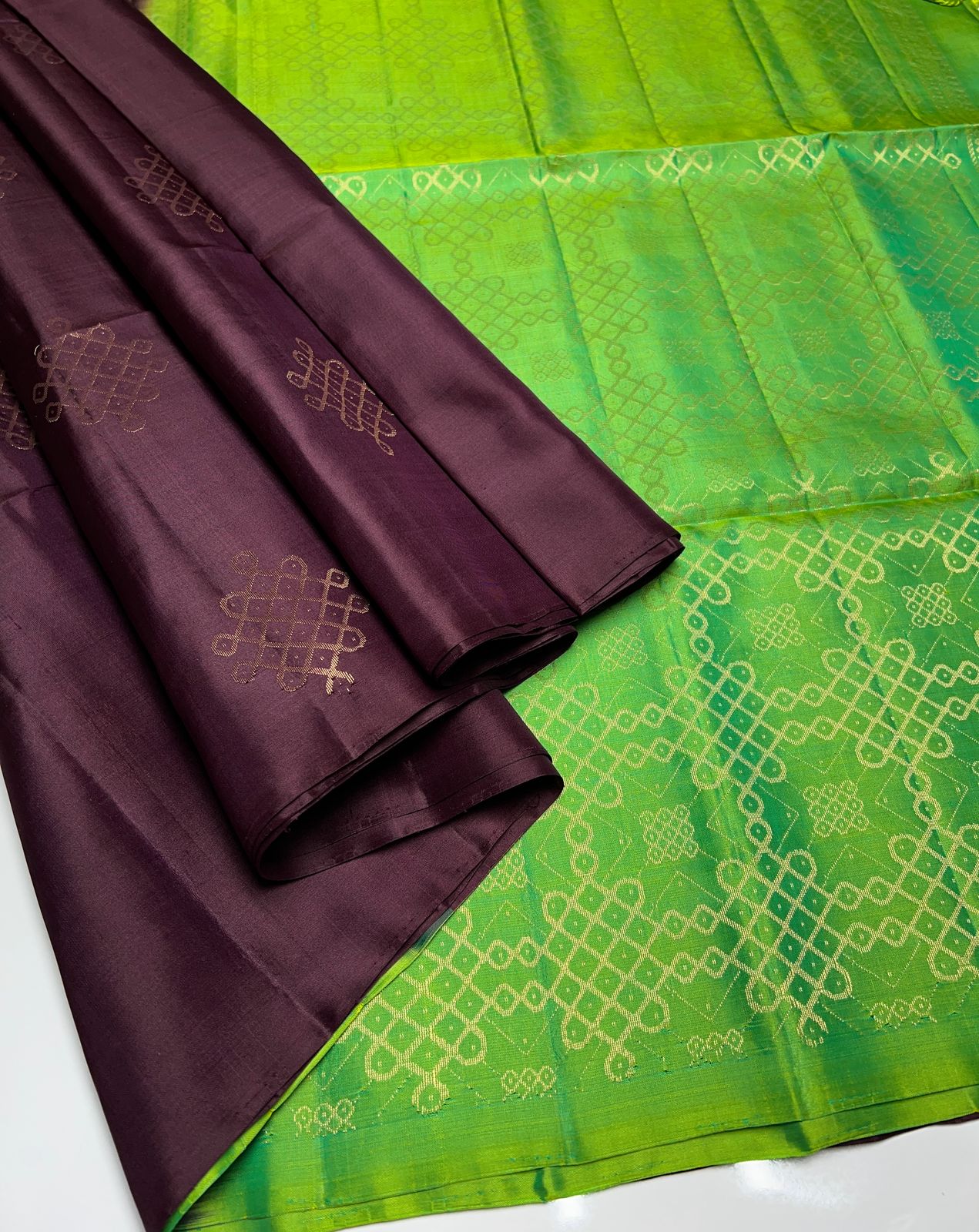 Brown & Green - Soft Silk Saree