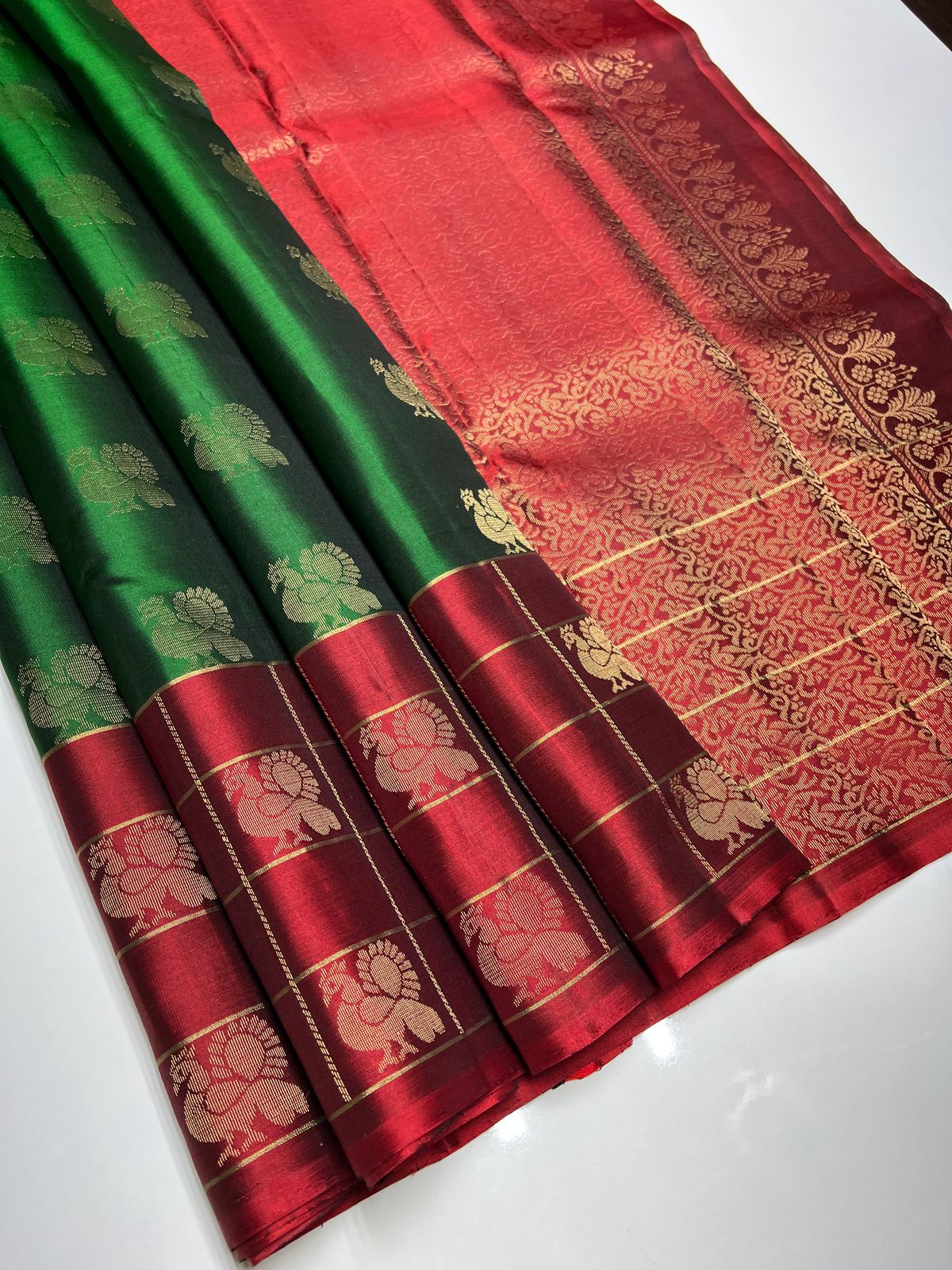 Green & Maroon - Soft Silk Saree