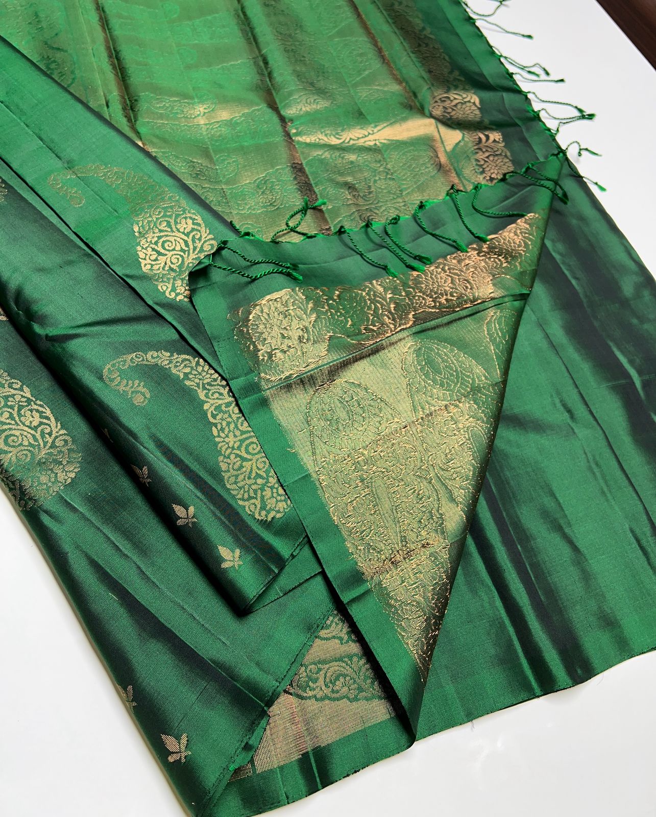 Bottle Green Color - Soft Silk Saree