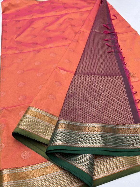 ORANGE & PEACHES PINK - SEMI SILK SAREE