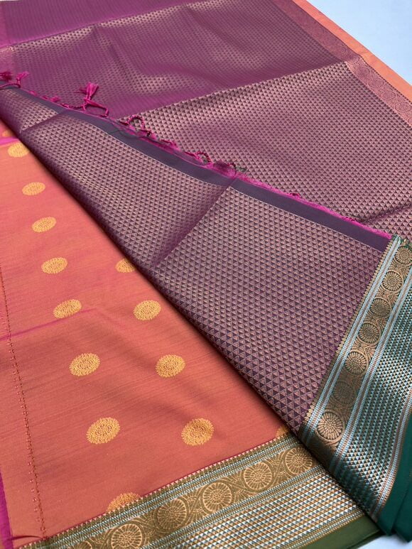 ORANGE & PEACHES PINK - SEMI SILK SAREE