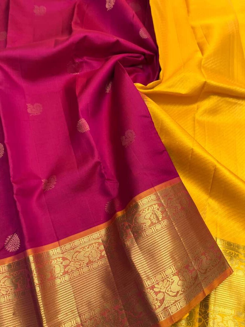 Rani Pink & Yellow -Soft Silk Saree