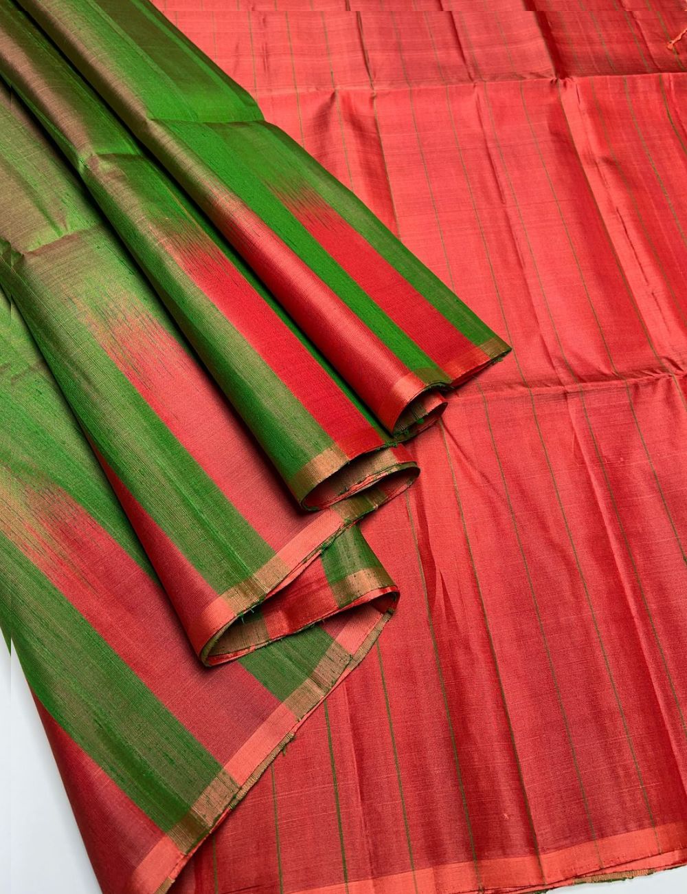 Green & Red - Soft Silk Saree