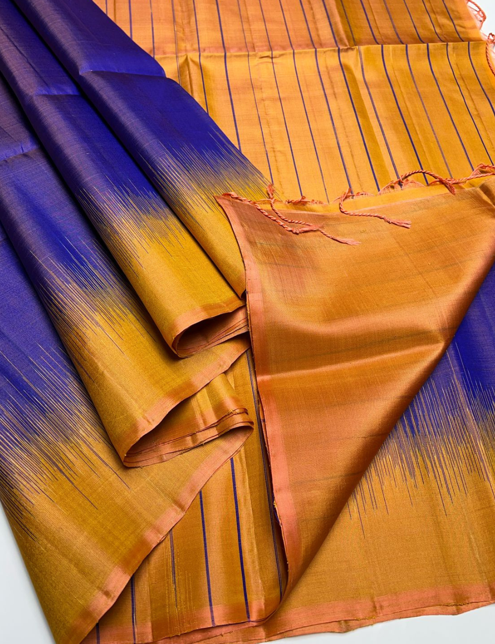 Blue & Golden Yellow - Soft Silk Saree