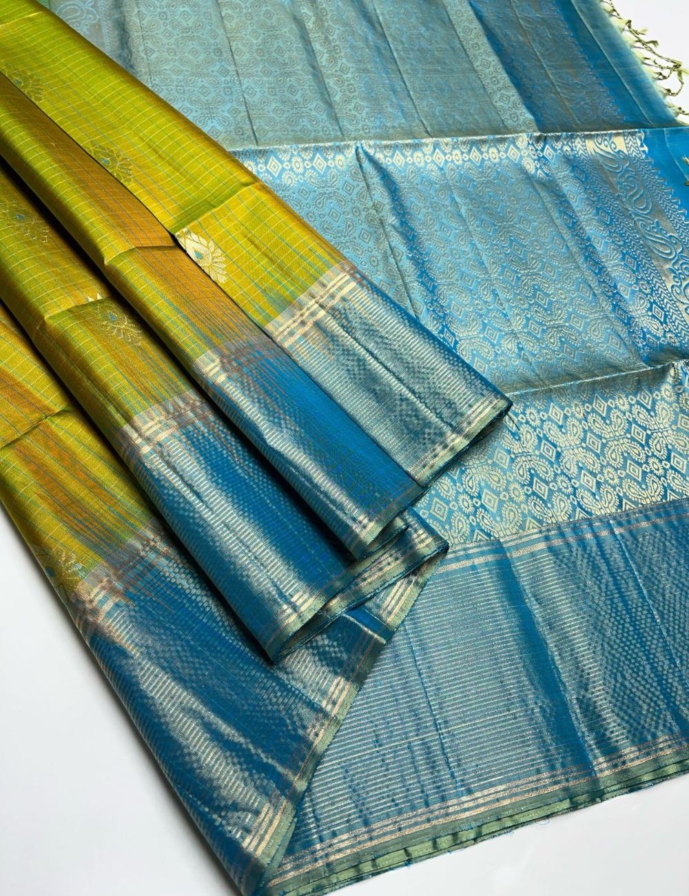 Ocean Green & Sea Blue - Soft Silk Saree
