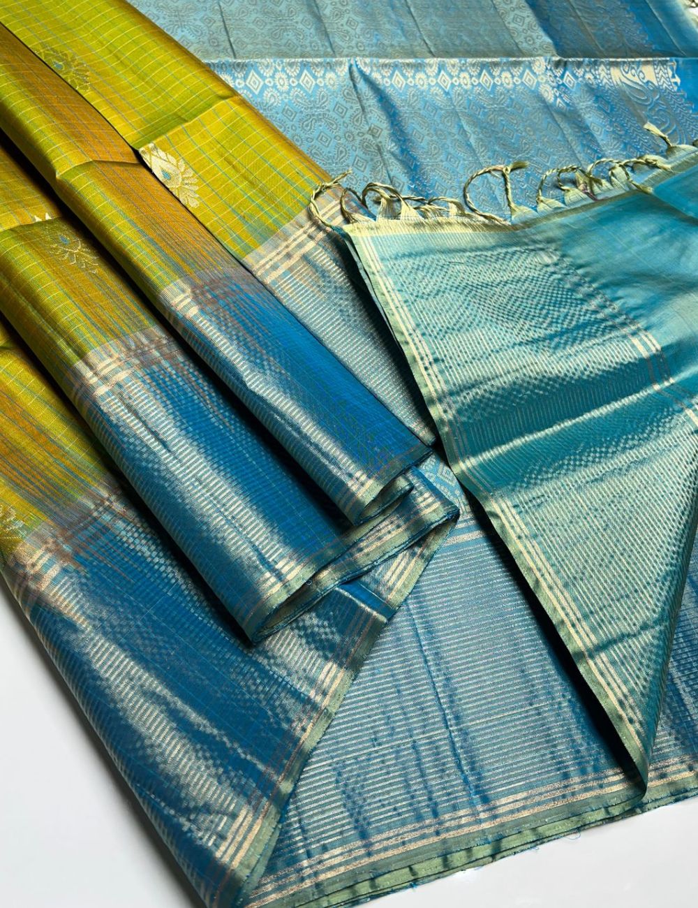 Ocean Green & Sea Blue - Soft Silk Saree