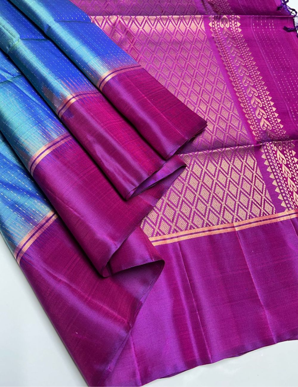 Peacock Blue & Purple - Soft Silk Saree