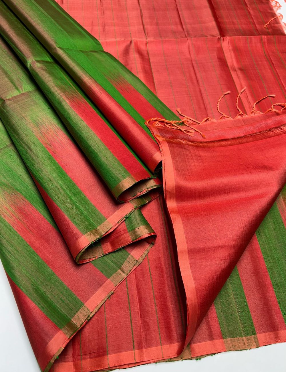 Green & Red - Soft Silk Saree