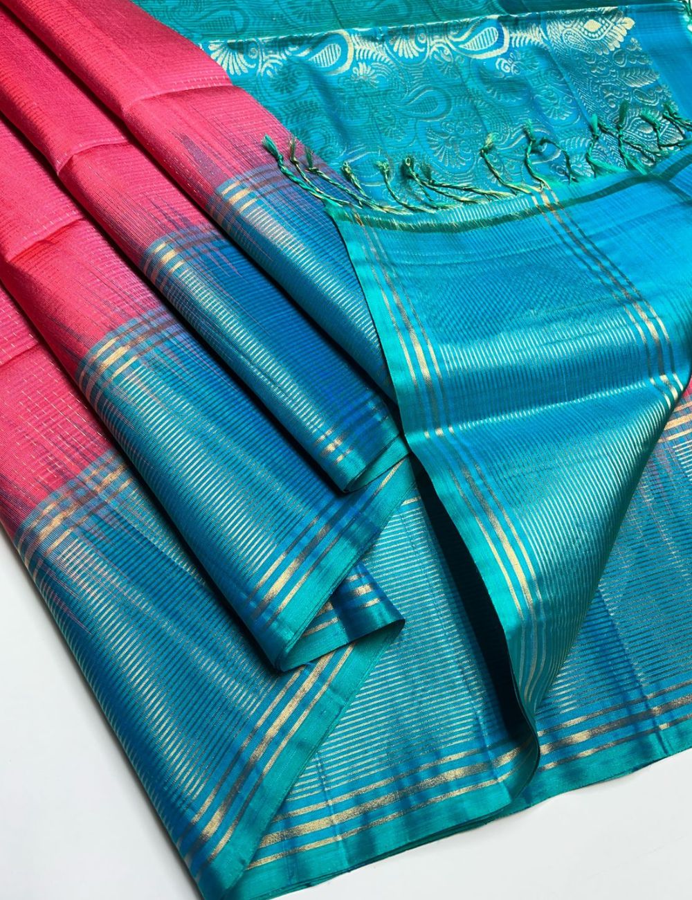 Pink & Blue - Soft Silk Saree