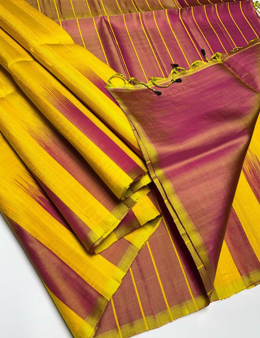 Yellow & Magenta - Soft Silk Saree