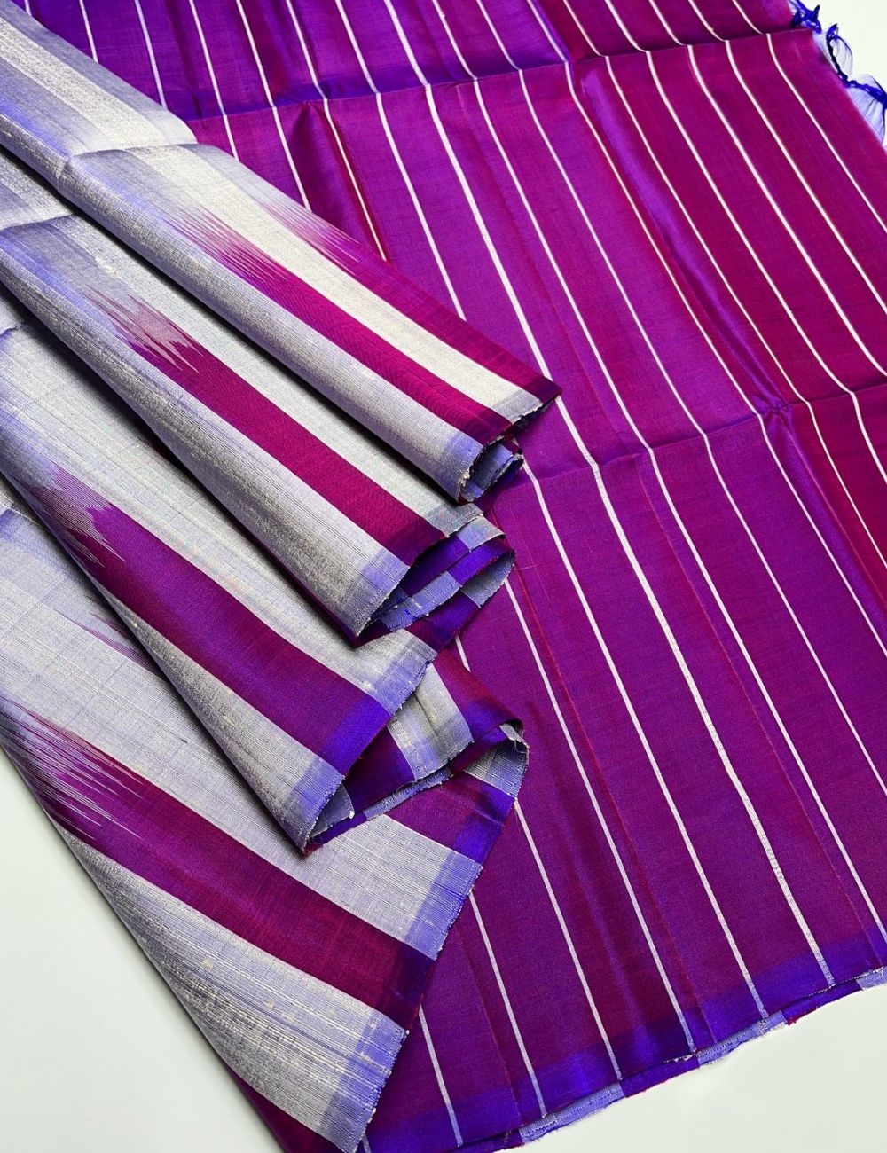 Bluish Grey & Purple - Soft Silk Saree