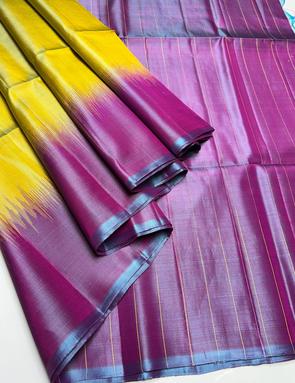 Yellow & Magenta - Soft Silk Saree