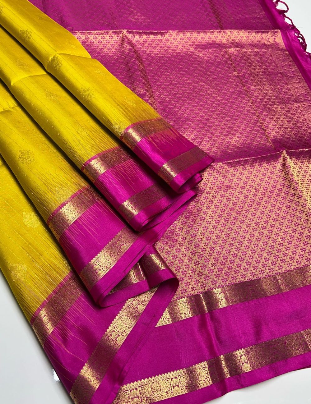 Yellow & Pink - Soft Silk Saree