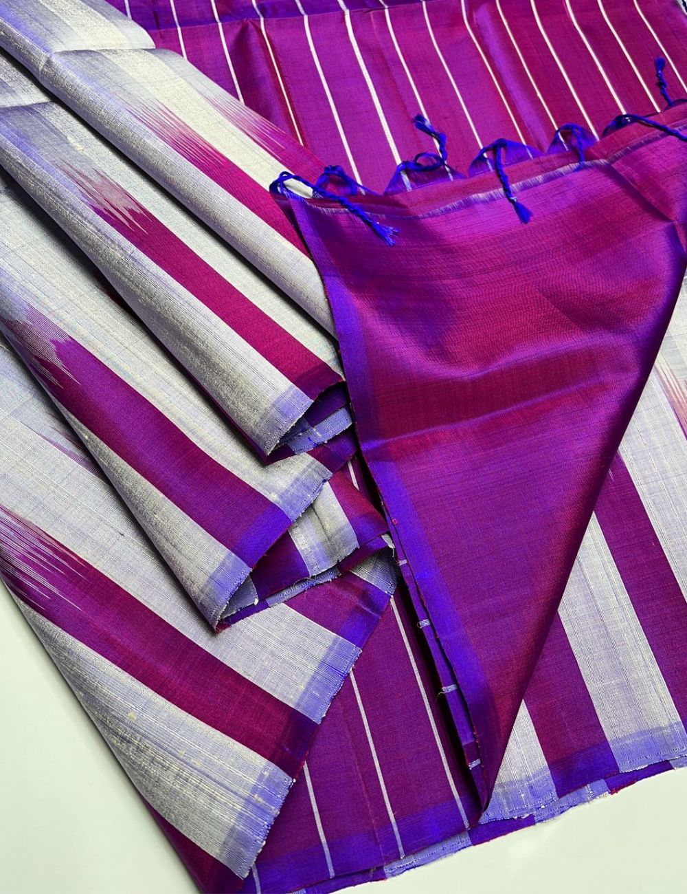 Bluish Grey & Purple - Soft Silk Saree