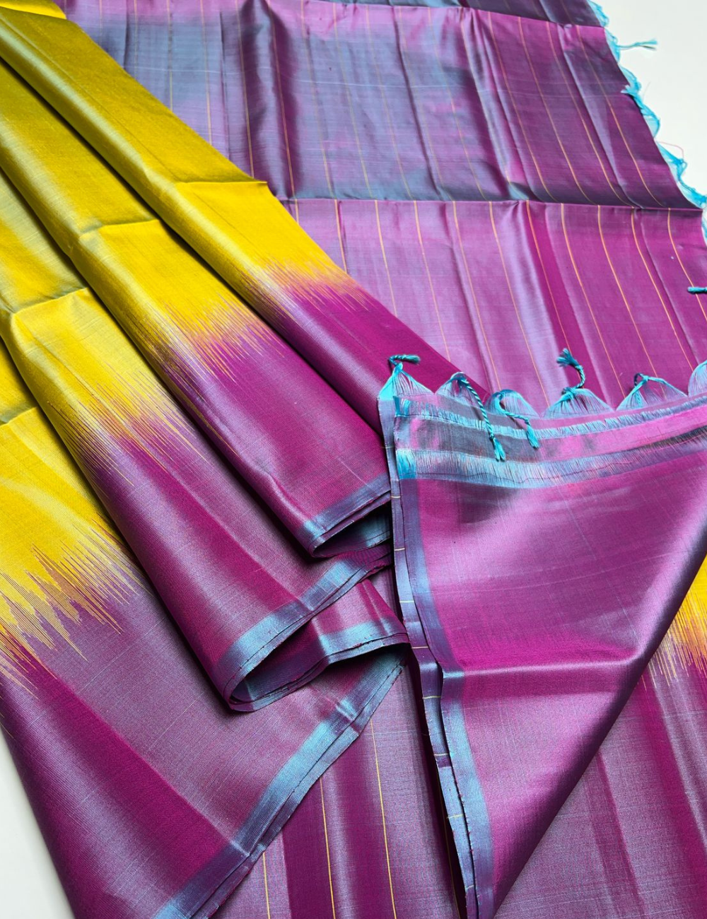 Yellow & Magenta - Soft Silk Saree