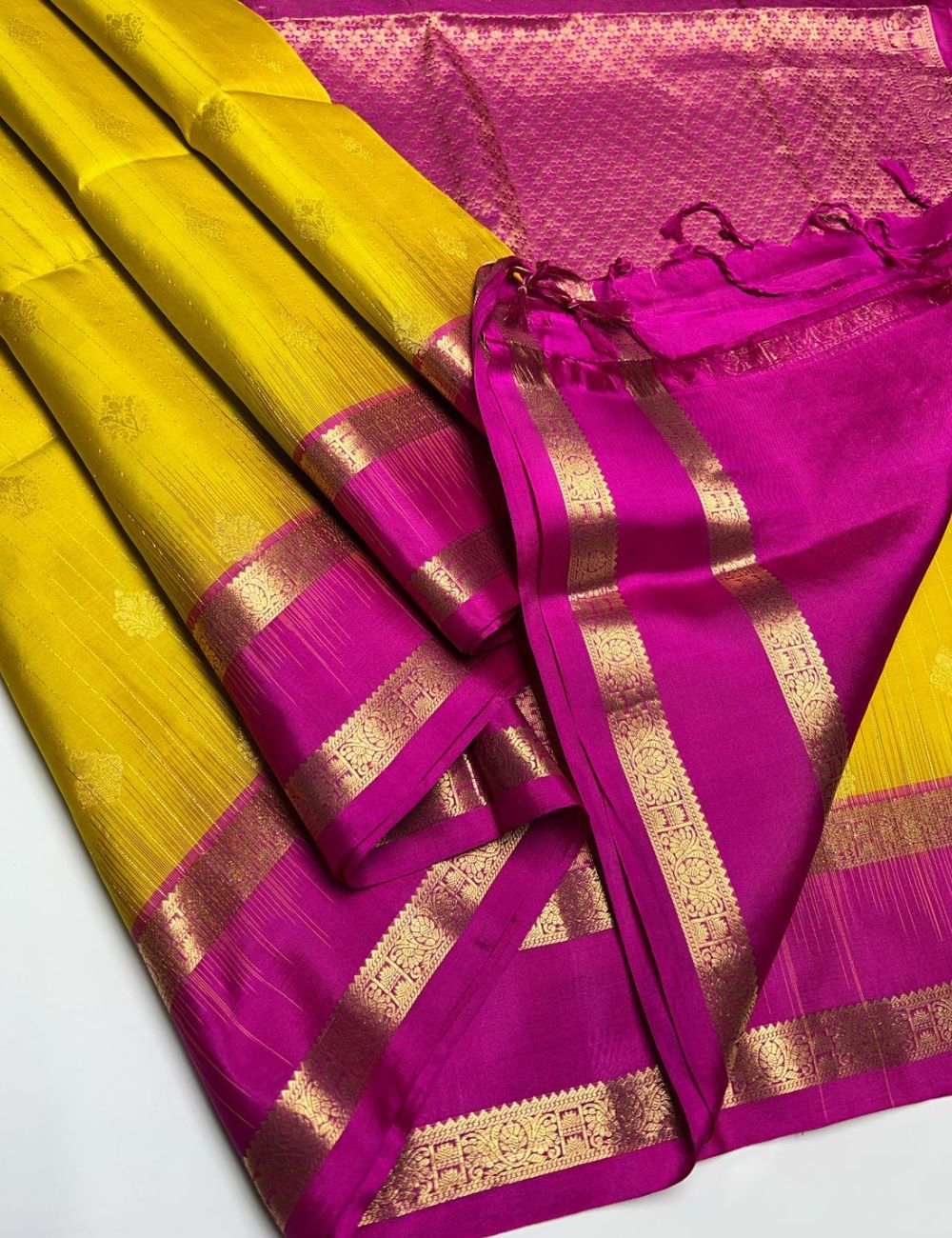 Yellow & Pink - Soft Silk Saree