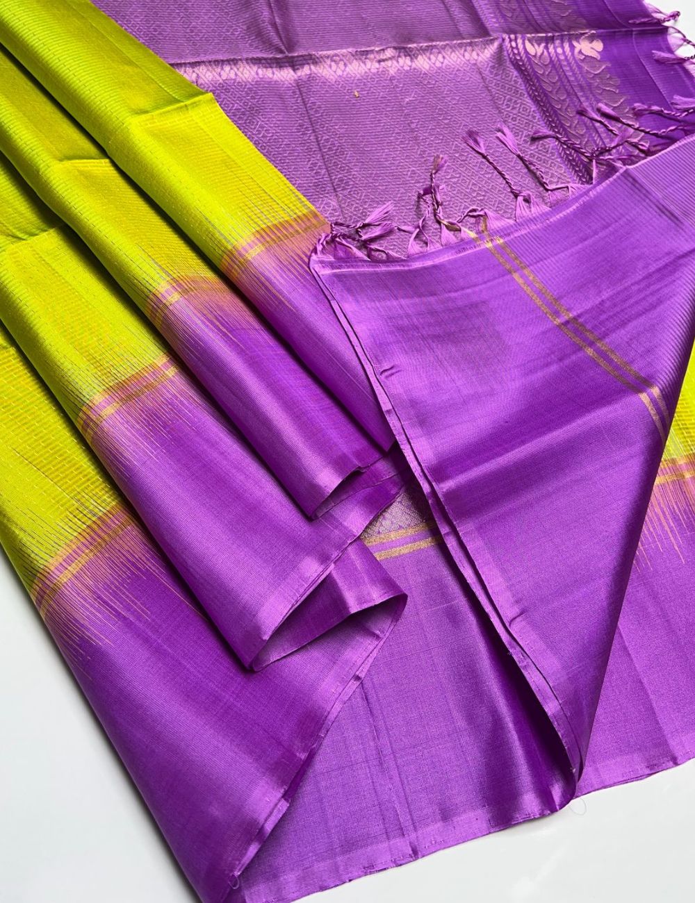 Yellow & Violet - Soft Silk Saree