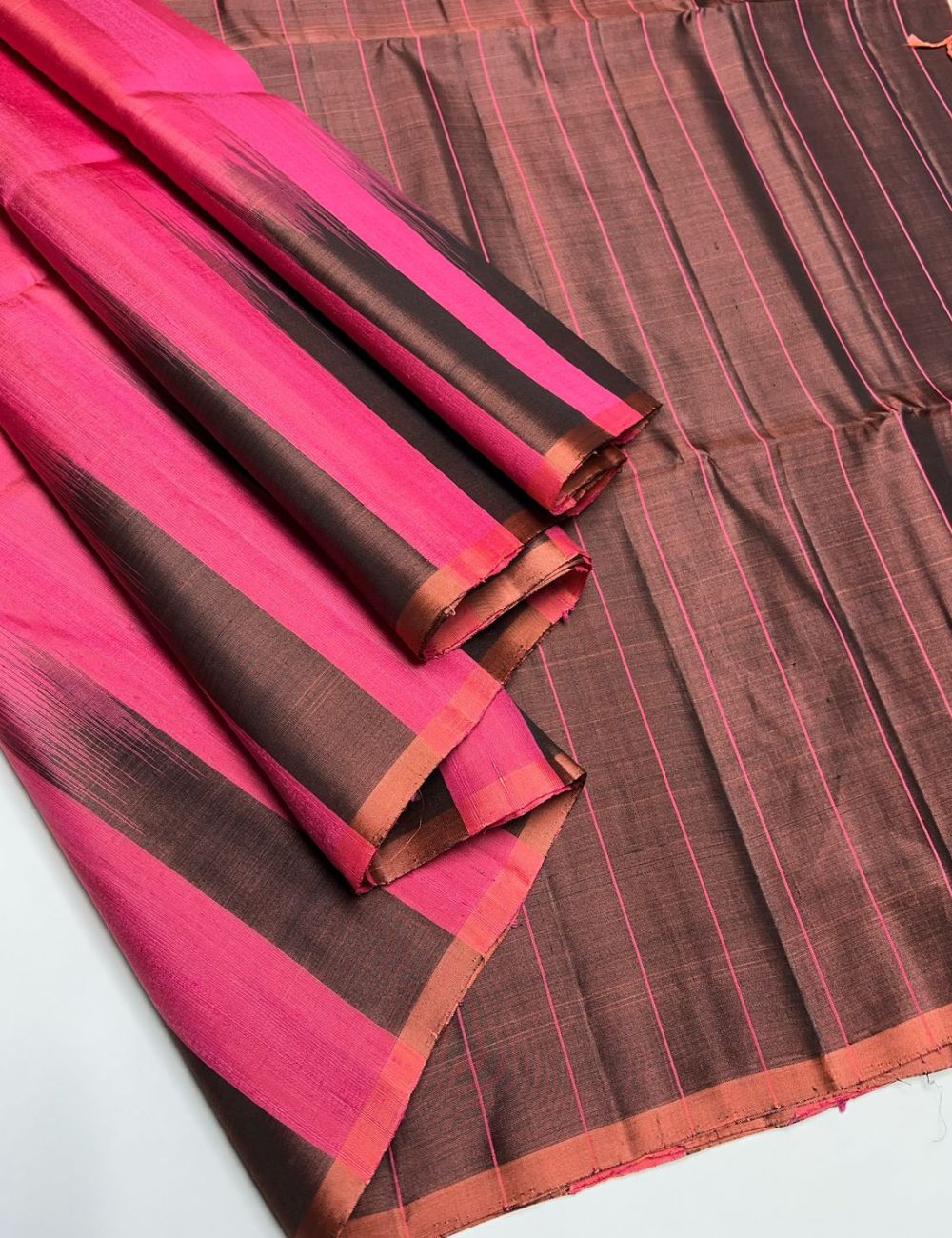 Pink & Brown - Soft Silk Saree