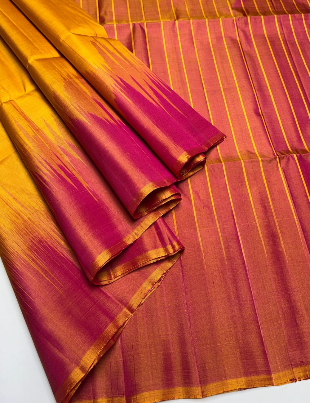 Mustard Yellow & Magenta Pink  - Soft Silk Saree
