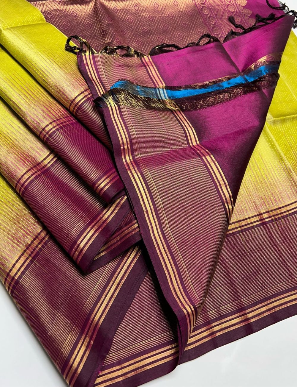 Yellow & Maroon - Soft Silk Saree