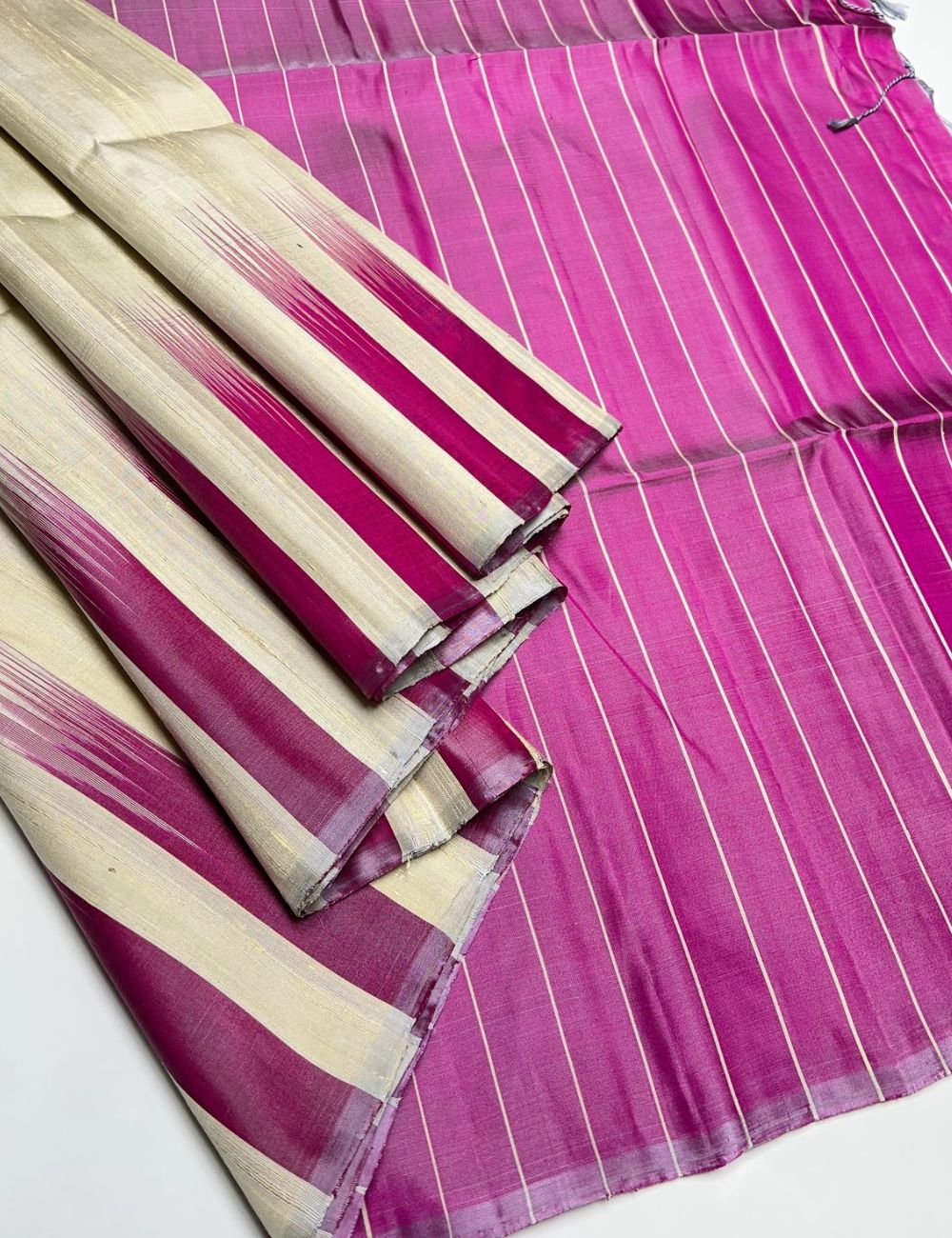 Off White & Purple - Soft Silk Saree