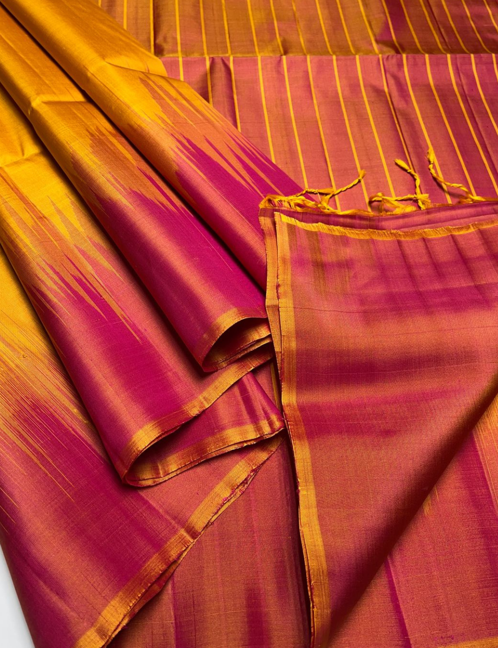 Mustard Yellow & Magenta Pink  - Soft Silk Saree