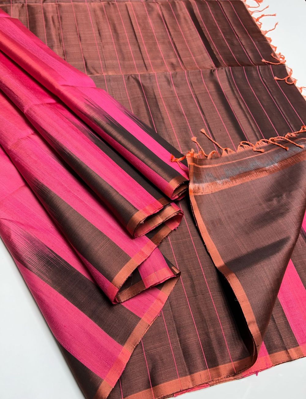 Pink & Brown - Soft Silk Saree