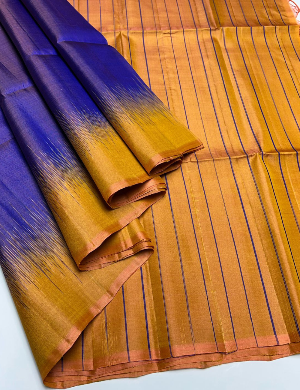 Blue & Golden Yellow - Soft Silk Saree