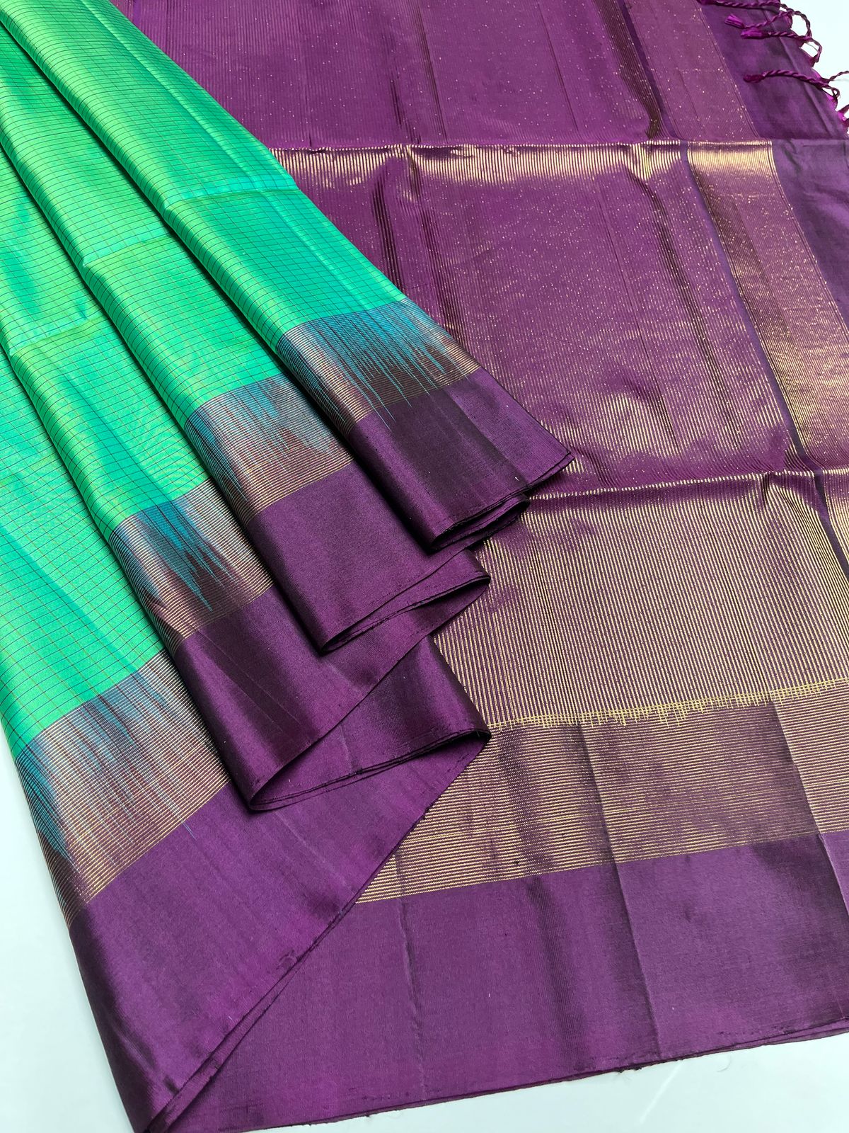 Pista Green & Purple - Soft Silk Saree