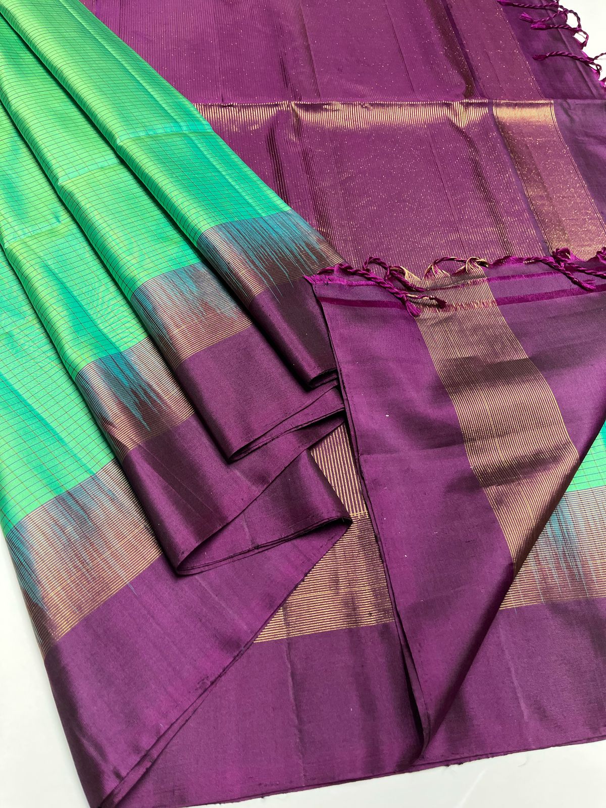 Pista Green & Purple - Soft Silk Saree