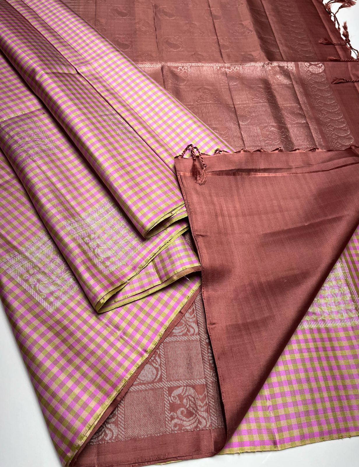 Celebrity Inspired Saree in Pink & Chocolate Cream Color - Soft Silk Saree