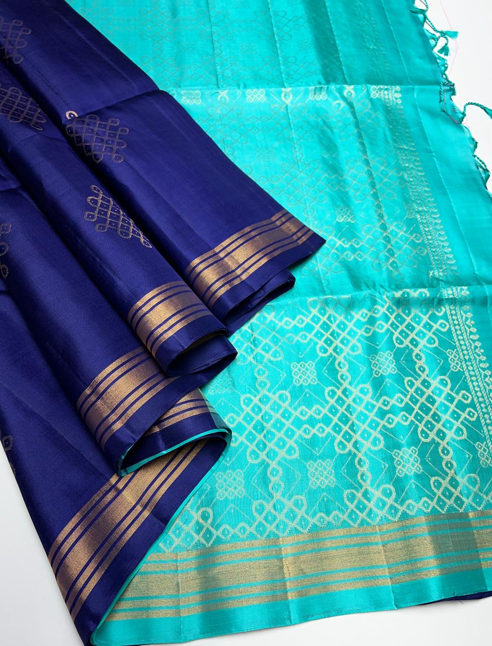 Royal Blue and Aquamarine - Soft Silk Saree