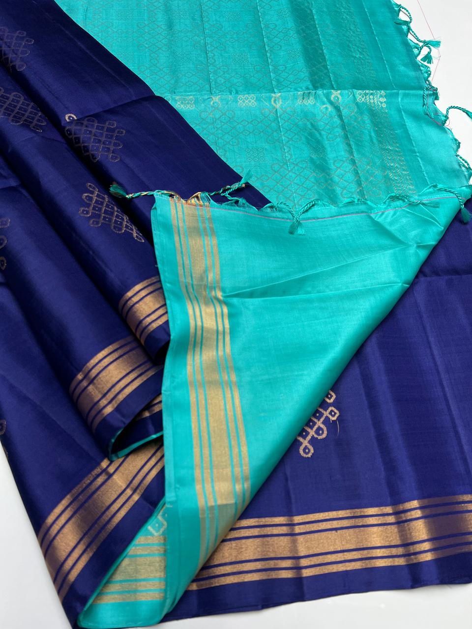 Royal Blue and Aquamarine - Soft Silk Saree