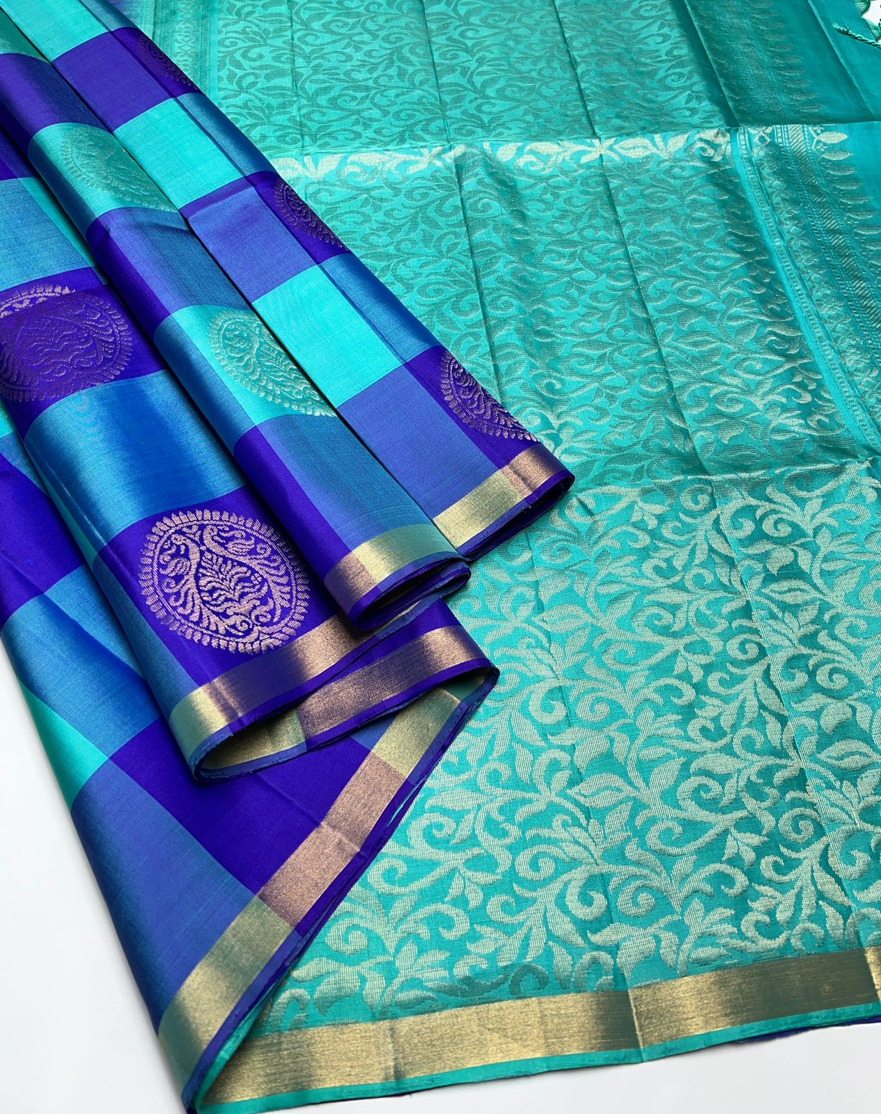 Blue & Teal - Soft Silk Saree