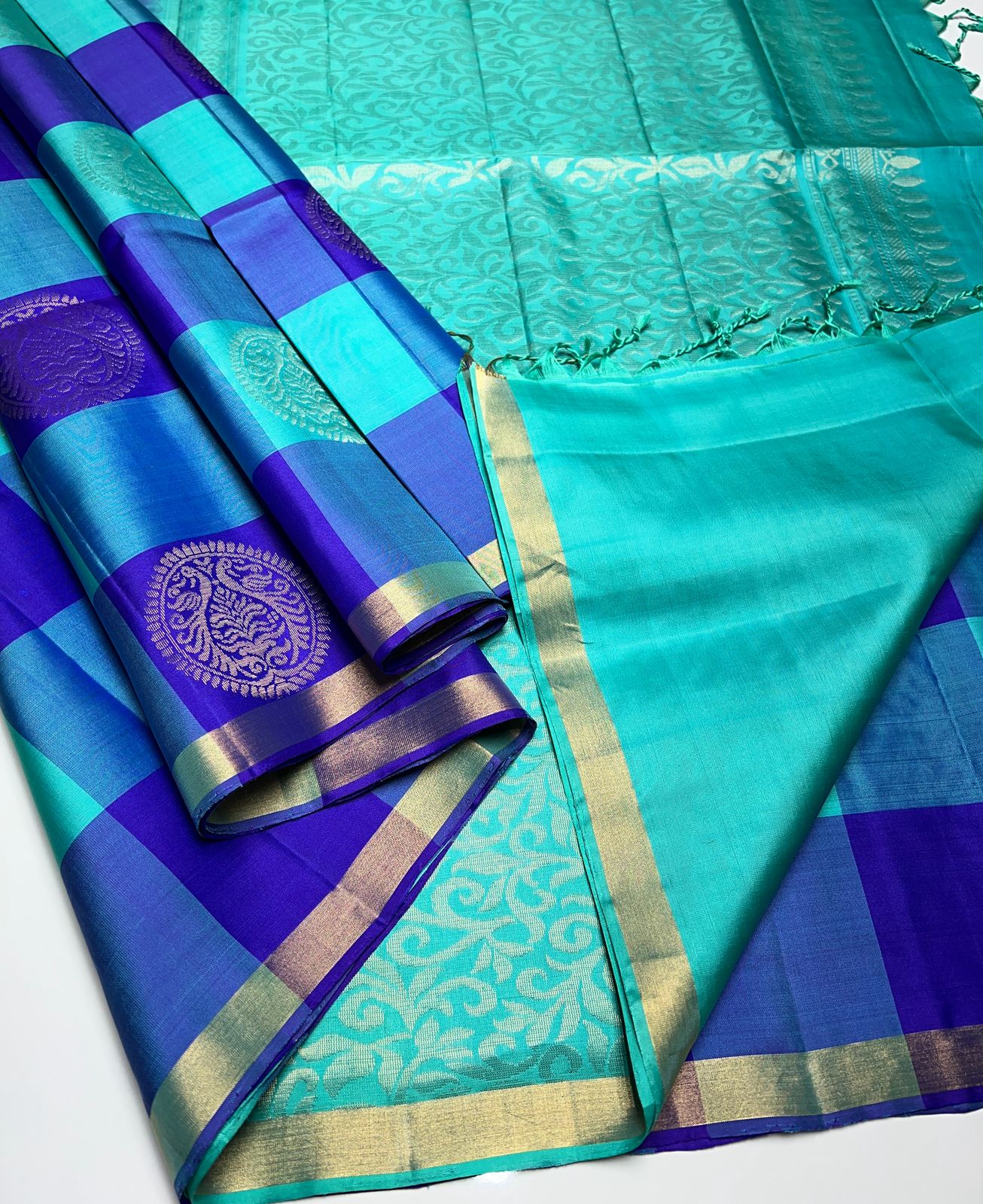 Blue & Teal - Soft Silk Saree