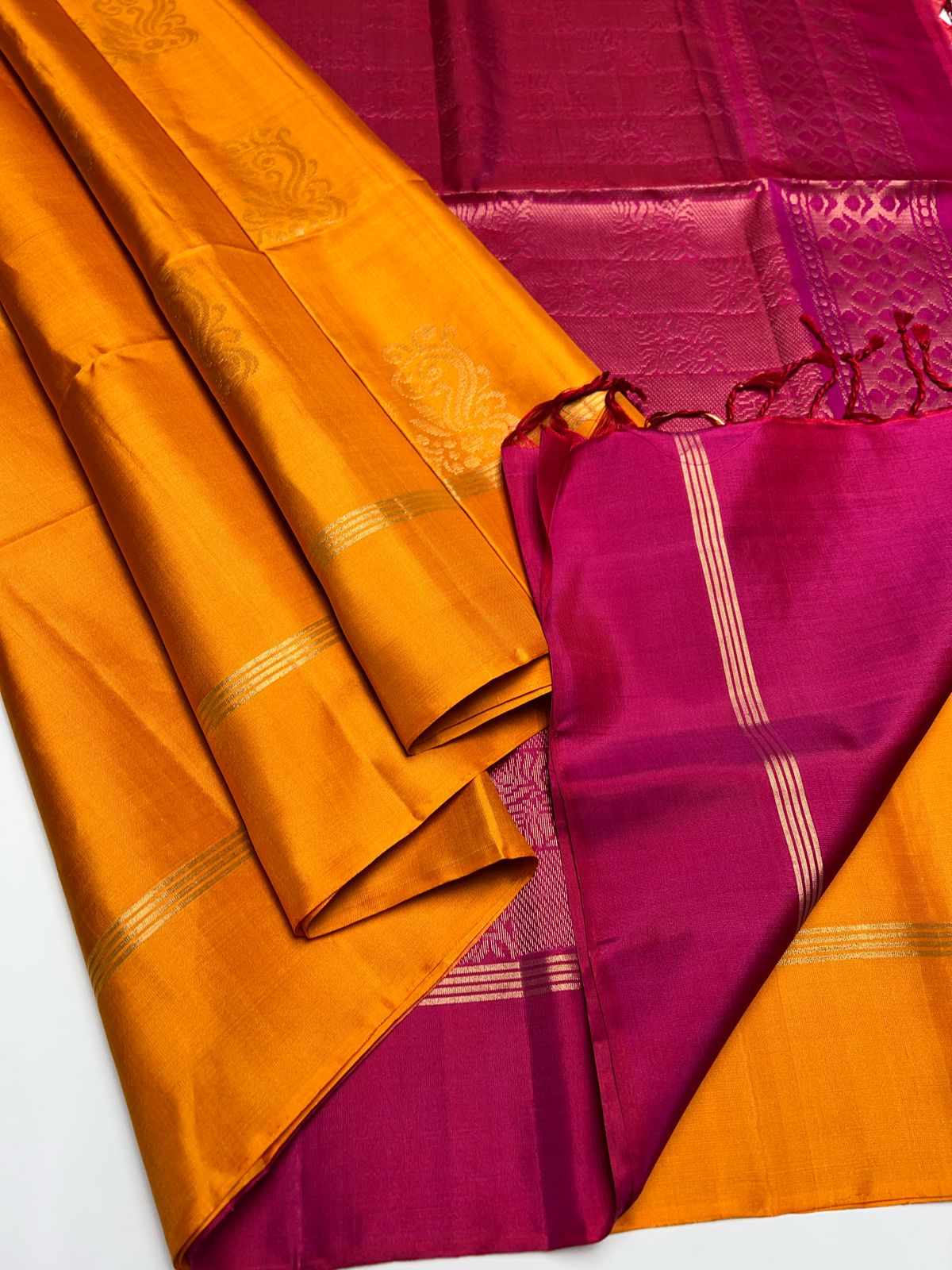 Golden Yellow & Magenta - Soft Silk Saree
