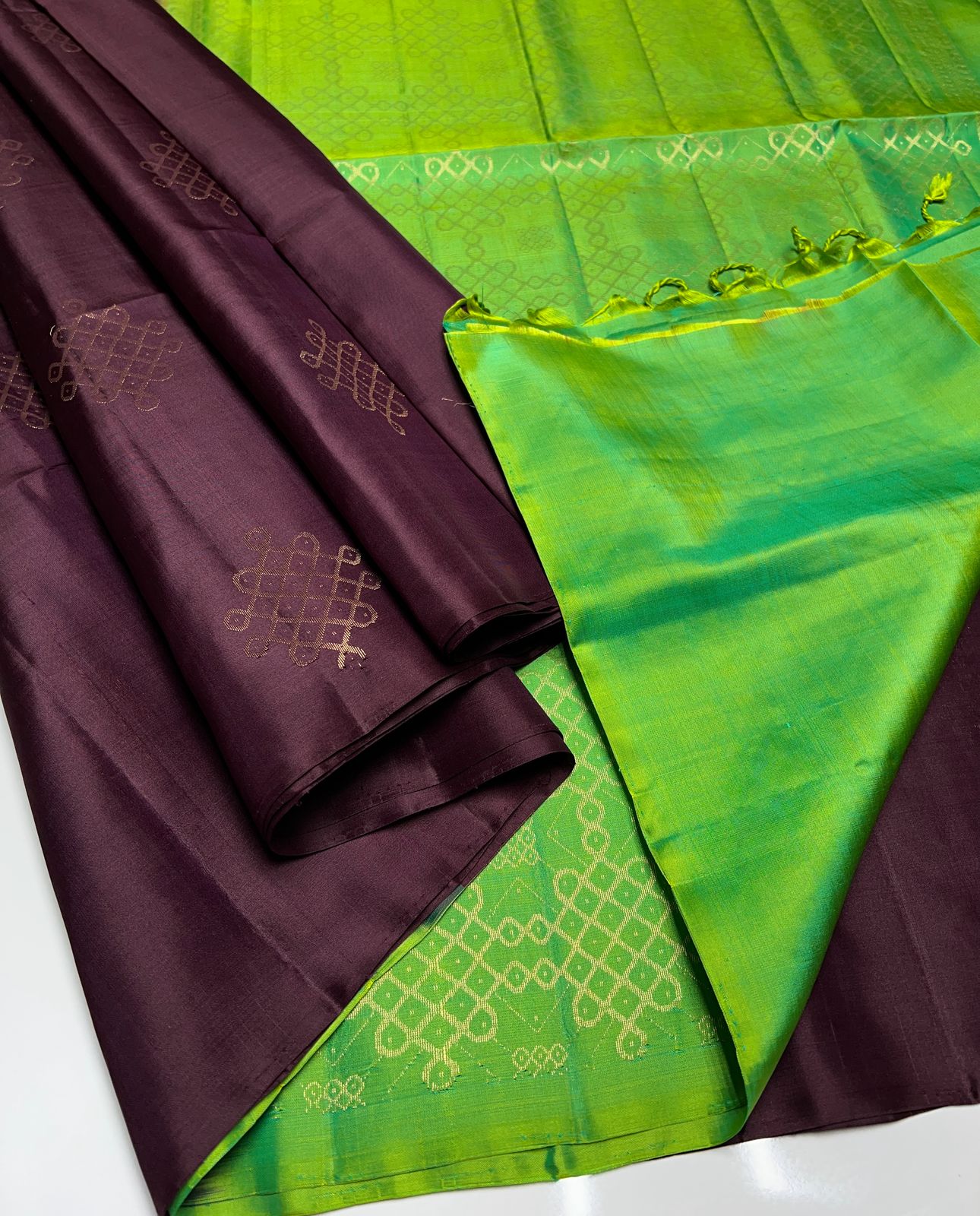 Brown & Green - Soft Silk Saree