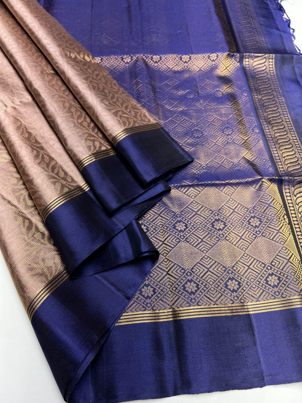 Dusty Rose & Navy Blue  - Soft Silk Saree
