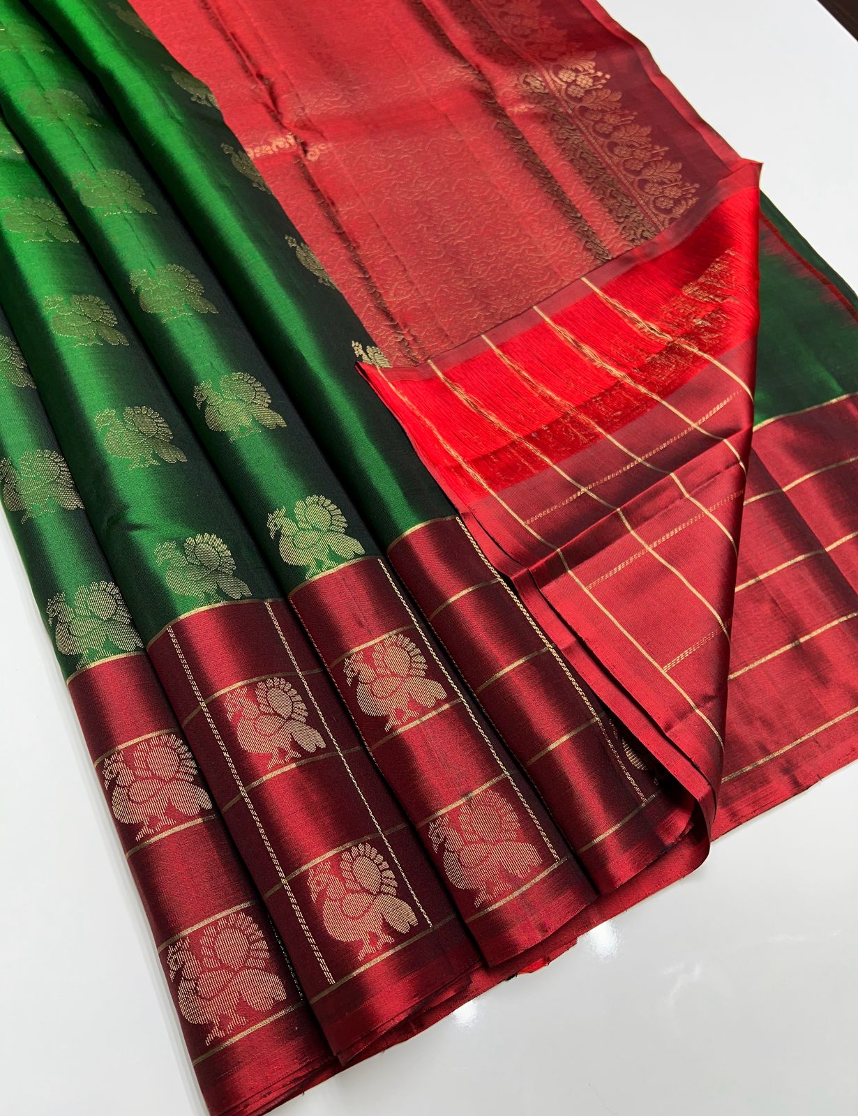 Green & Maroon - Soft Silk Saree