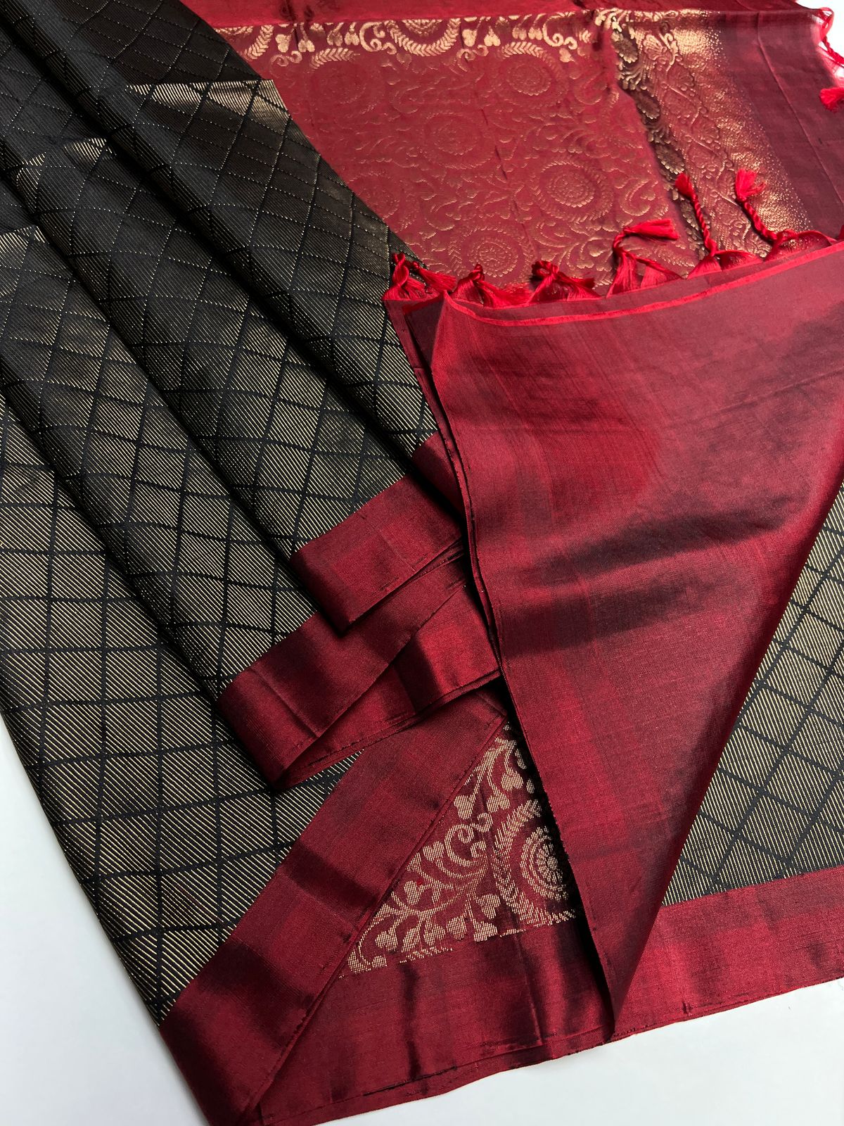 Black & Maroon - Soft Silk Saree