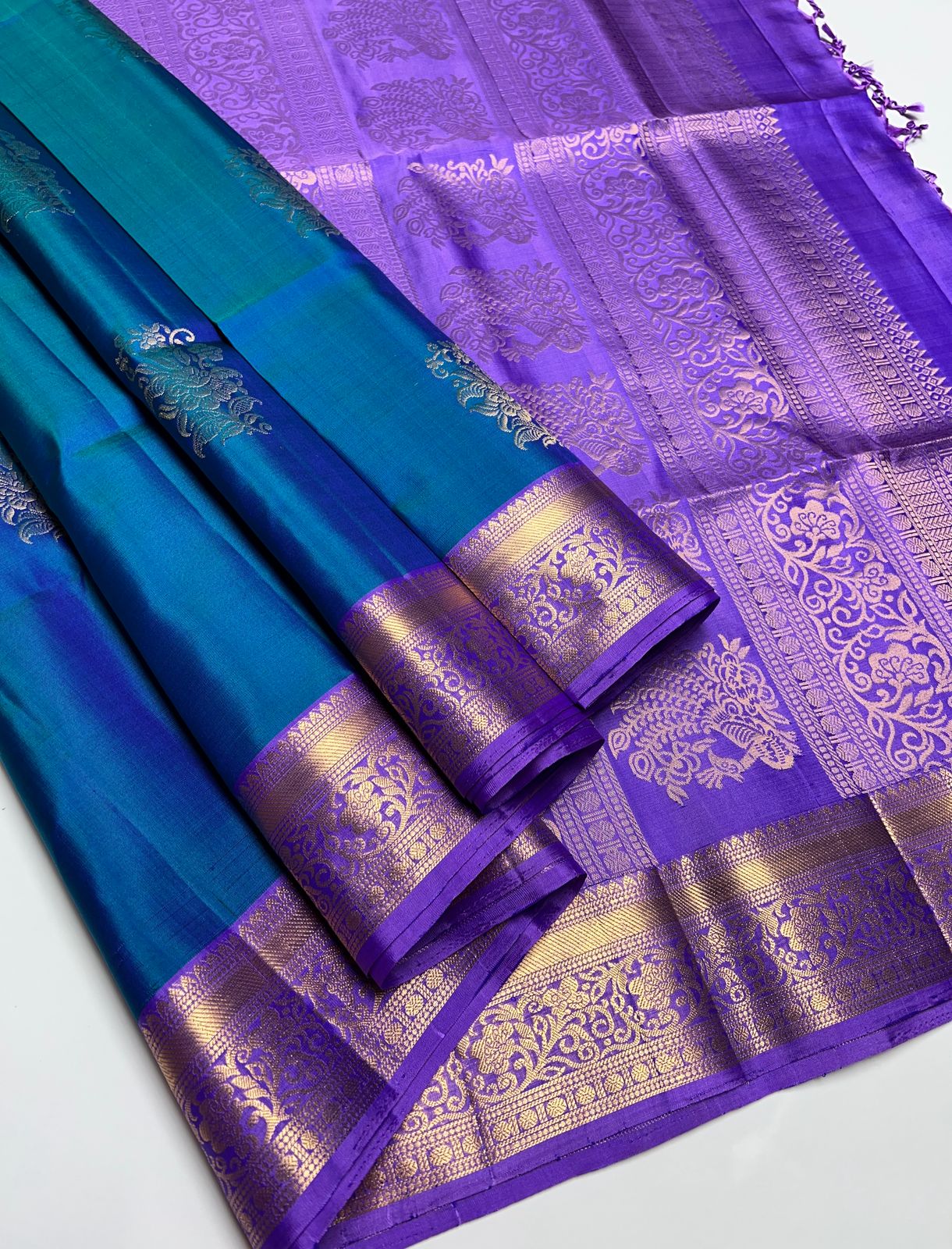 Teal Blue & Purple - Soft Silk Saree