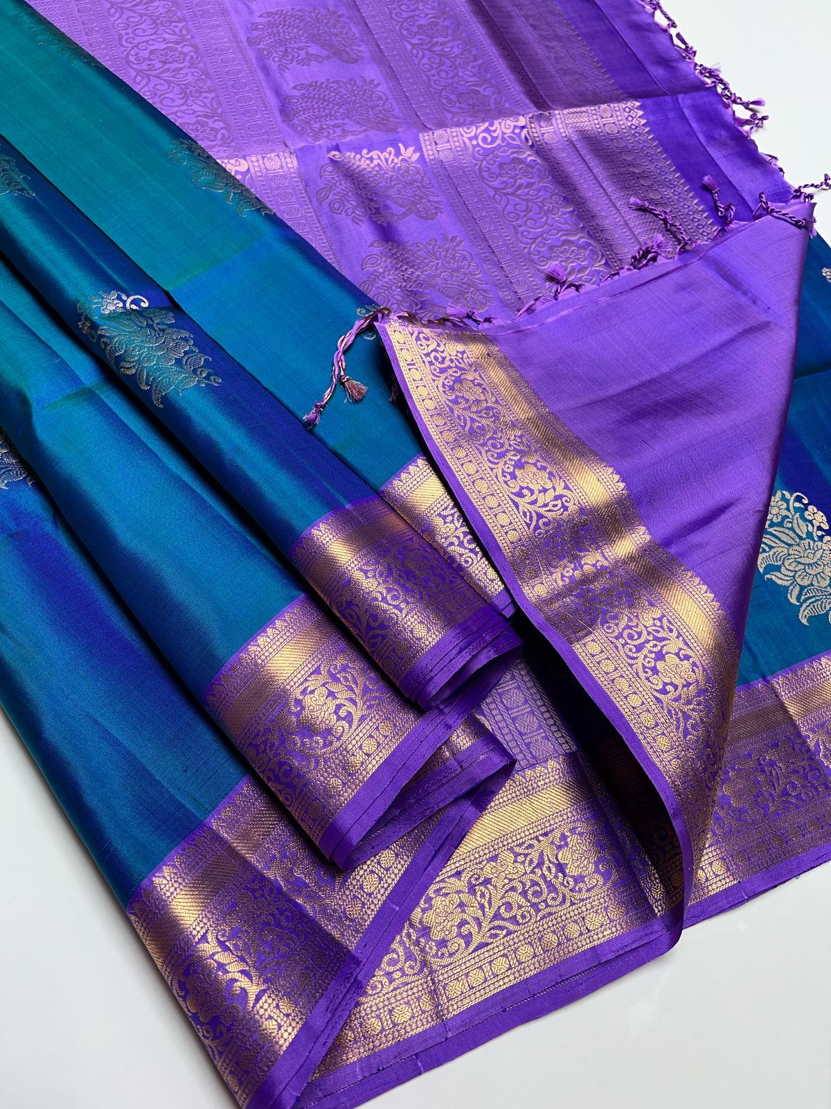 Teal Blue & Purple - Soft Silk Saree