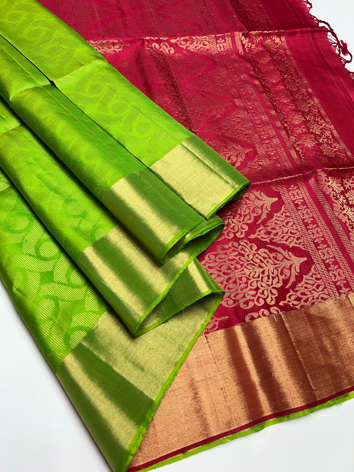 Green & Red - Soft Silk Saree
