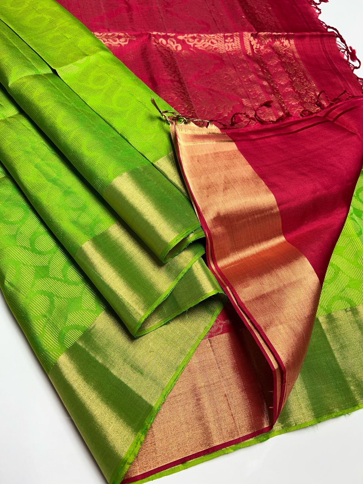 Green & Red - Soft Silk Saree