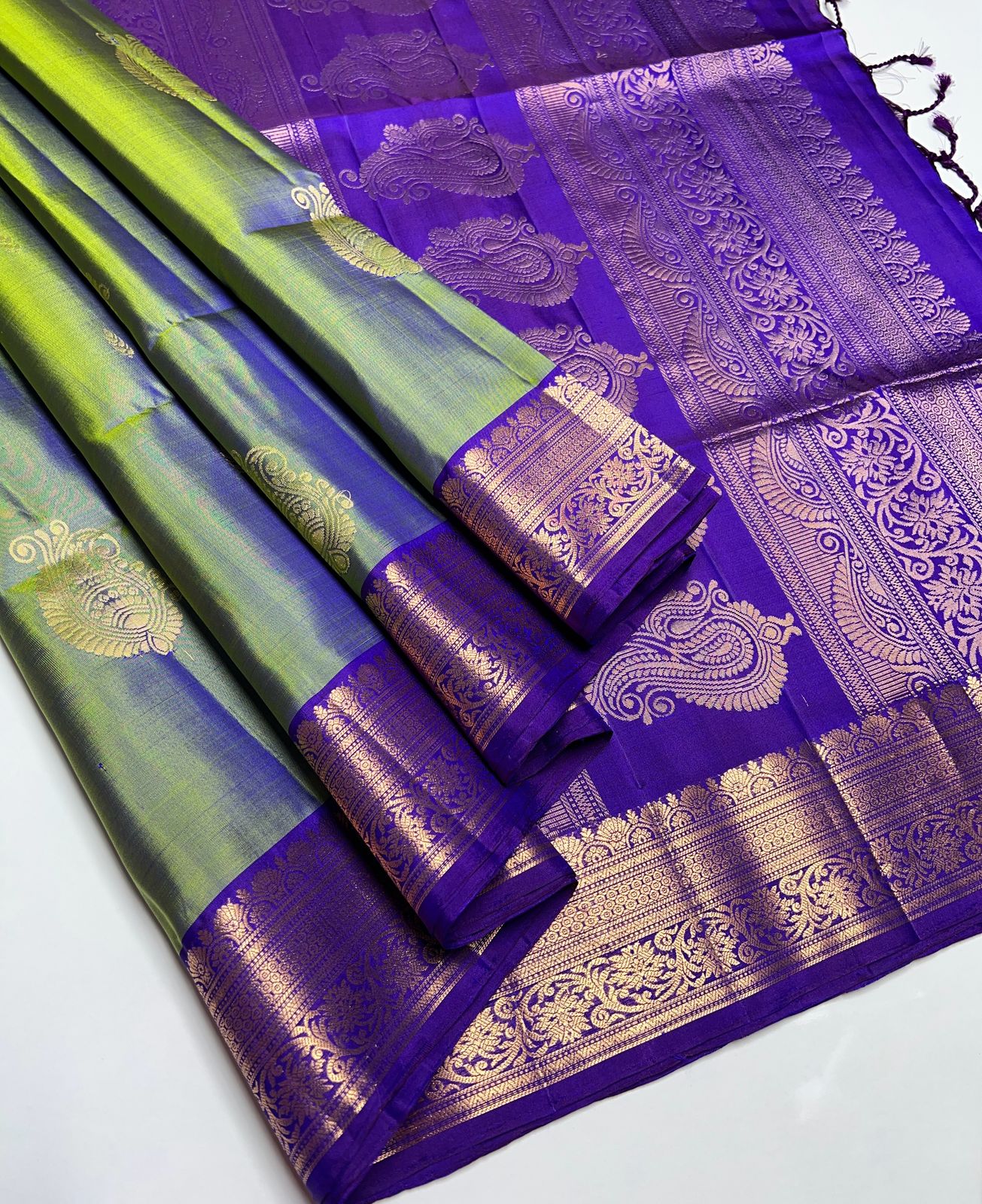 Light Green & Violet - Soft Silk Saree