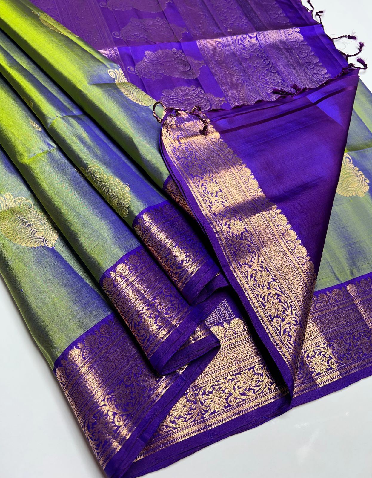 Light Green & Violet - Soft Silk Saree