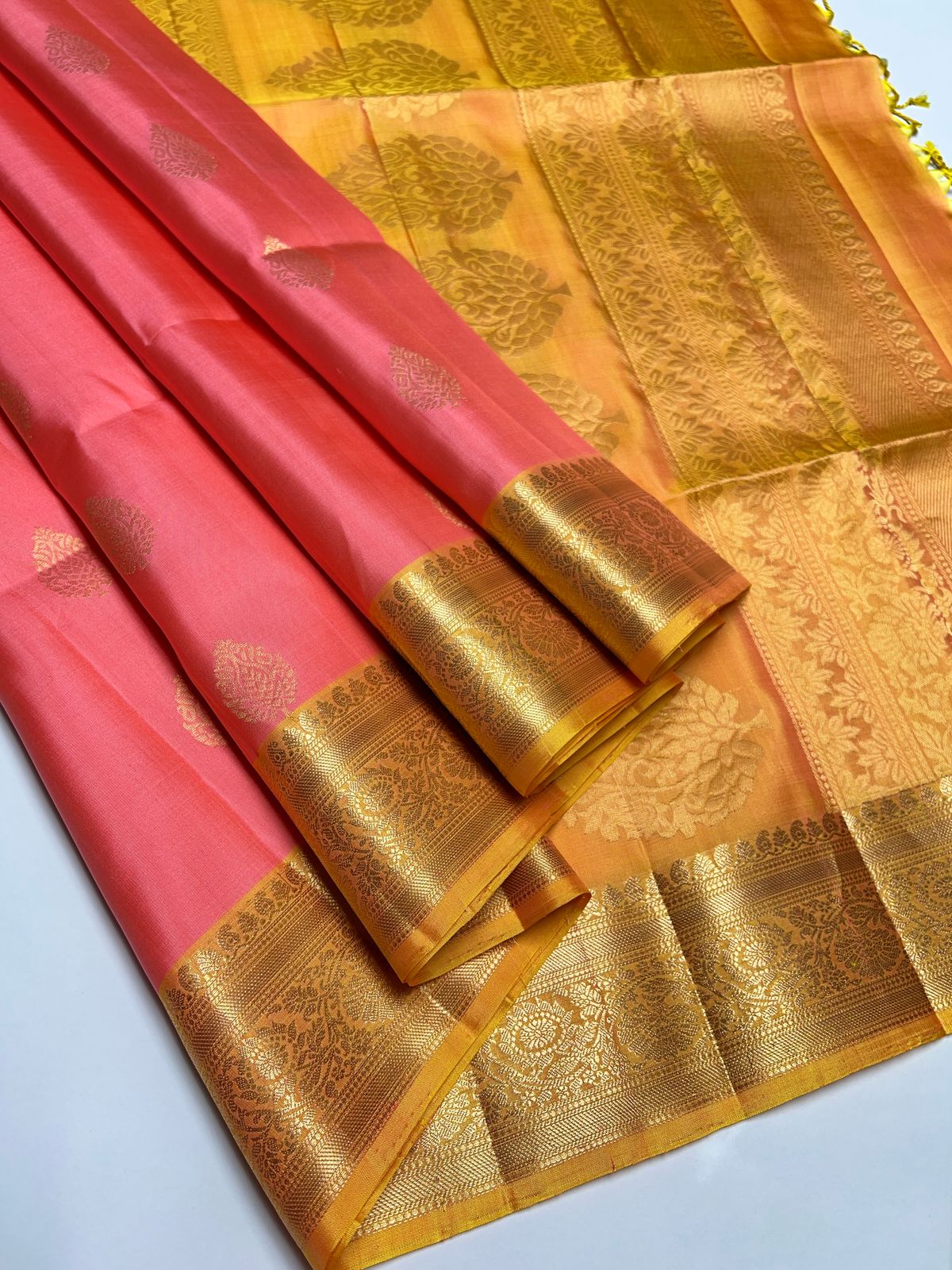 French Rose & Golden Yellow - Soft Silk Saree