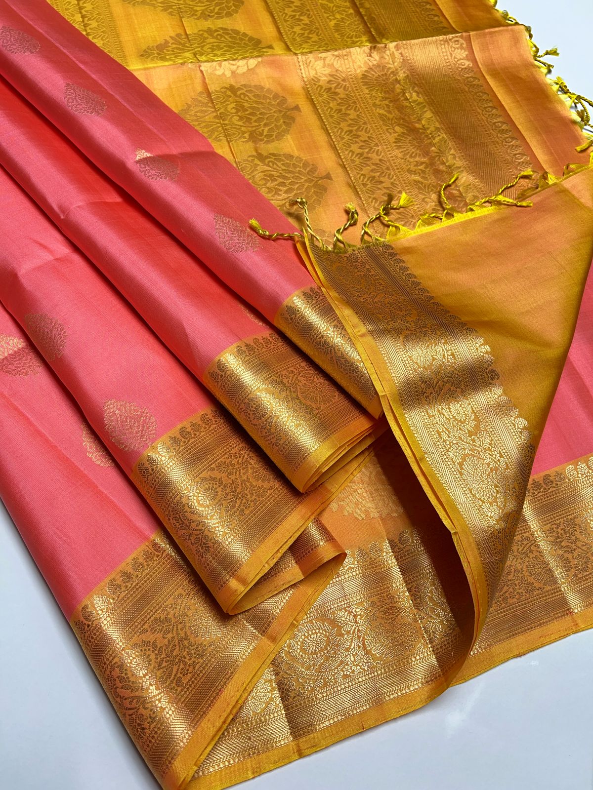 French Rose & Golden Yellow - Soft Silk Saree