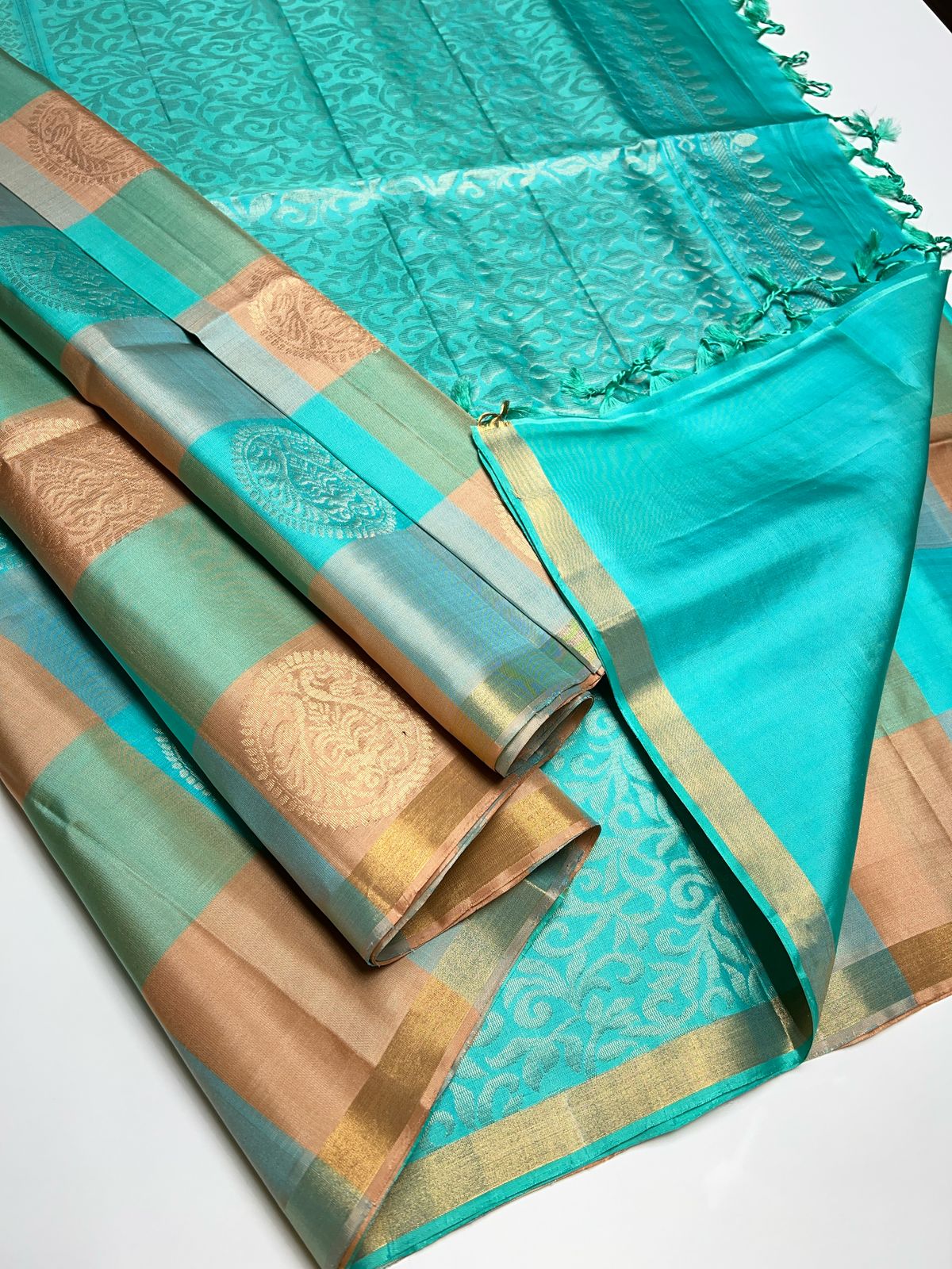 Sky Blue & Cream - Soft Silk Saree